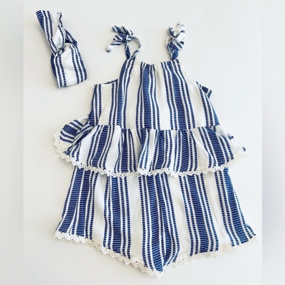 BEAUTIFUL Jessica Simpson Blue and White Striped Romper SET - Girls 2T - Picture 6 of 6